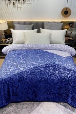 ATC Beddings Fortuner Royal Blue Luxury Embossed Blanket