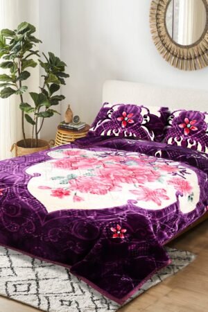 ATC Diana Purple Floral 2 Ply Embossed Blanket