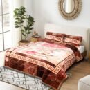ATC Diana Cream & Red Floral 2 Ply Embossed Blanket