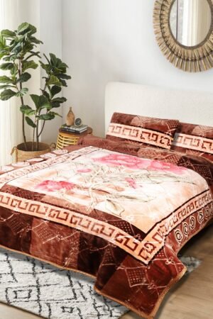ATC Diana Cream & Red Floral 2 Ply Embossed Blanket