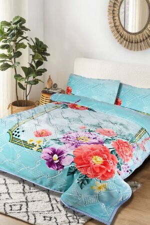 ATC Diana Sky Blue Floral 2 Ply Embossed Blanket