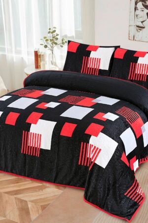 ATC Nova Black Red Geometric Flannel Blanket