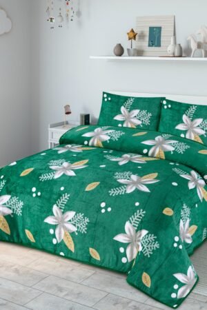 Green floral flannel blanket set by ATC Beddings for winter comfort