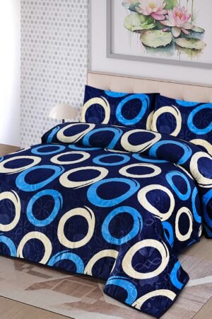 Blue circle flannel blanket set by ATC Beddings for luxurious winter comfort
