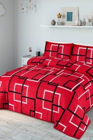 Premium red geometric flannel blanket by ATC Beddings for cozy winter comfort